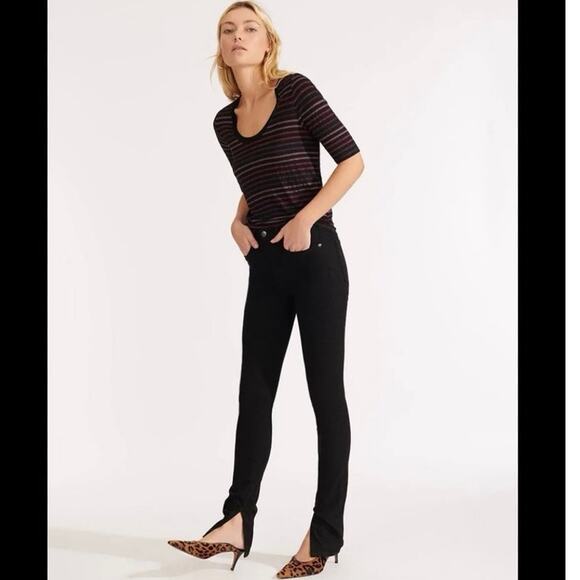 Veronica Beard 100% Cotton Black Purple Striped Long Sleeve Tee Size XS - Picture 1 of 7